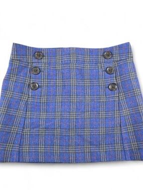 GAP Blue Plaid Wool Blend Mini Skirt Size 6 Button Front Preppy Schoolgirl